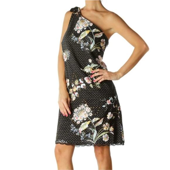 MAEVE Black Floral One Shoulder Shift Dress, Size 6 - Picture 4 of 14